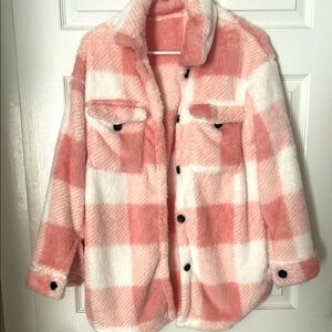 Pink and White Plaid sherpa Jacket